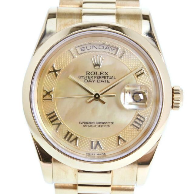 ROLEX ロレックス デイデイト ローマ K番 118208 K18イエローゴールド 自動巻き メンズ ゴールドシェル文字盤 腕時計 中古 SAランク