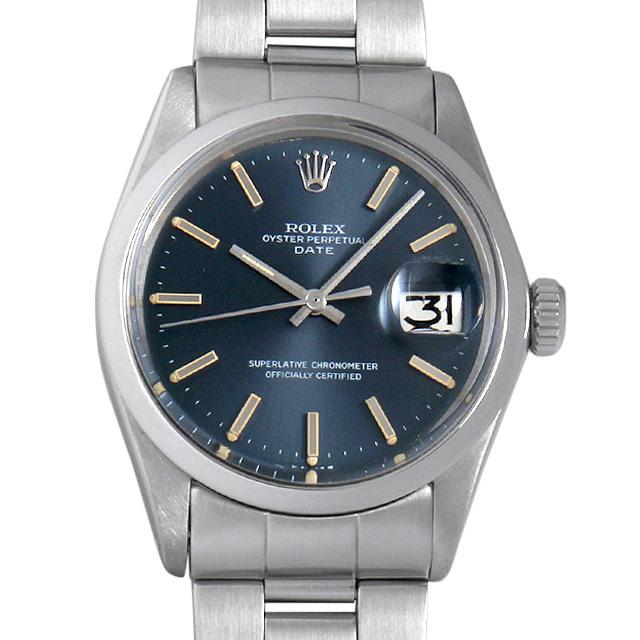 ロレックス オイスターパーペチュアル デイト Cal.1570 25番 1500 ブルー/バー メンズ(006XROAA0077) アンティーク 腕時計 送料無料