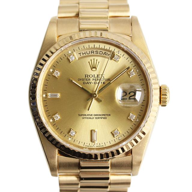 ROLEX ロレックス デイデイト メンズ腕時計 金無垢10Pダイヤ 自動巻き 18Kイエローゴールドシャンパン文字盤 18238A S番ギャランティーあり 中古