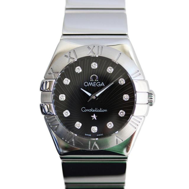 OMEGA オメガ コンステレーション ブラッシュ 腕時計 レディース 12ポイントダイヤ ステンレス 電池式 クォーツ シルバー ブラック文字盤 123.10.24.60.51.001 中古