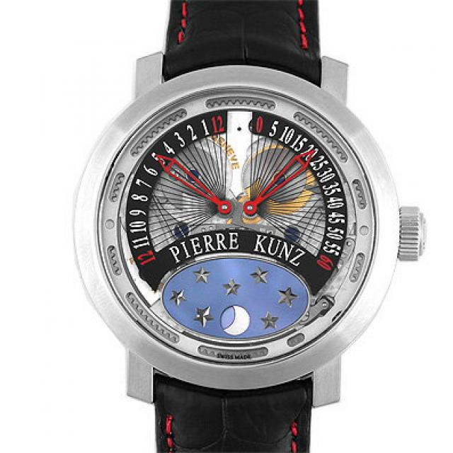ピエール クンツ PIERRE KUNZ パピヨン PKA014HMRL SS×革 40mm レッド 赤 送料無料 中古 メンズ 腕時計 正規品 社外新品ベルトに交換済 本店_42739(C3845)
