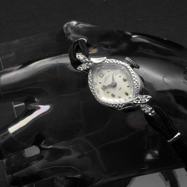 ハミルトン レディーハミルトン 菱形フェイス 14KWGケース ダイヤ装飾 レディースアンティークウオッチ