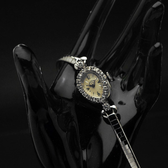 エルジン レディエルジン ダイヤ装飾 14KWG ティアドロップ アンティーク 手巻き レディースウオッチ